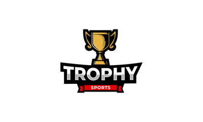 Gold trophy logo design. Symbol with logotype for tournament or competition