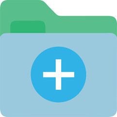 Fototapeta premium Stacked file folders with a blue circle and white plus sign icon documents organization