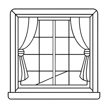 recommend clip art: Vector art of minimalist line drawing of a window with curtains