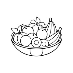 Vector art of fruit bowl illustration with apples, bananas, and cherries isolated on white background