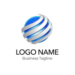Logo 3D Blue Round Business Vector Design Template