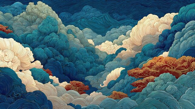 Chinese-style Cloud Patterns, Combining Tradition and Modernity, Suitable for Decorations, Textiles, and Packaging Design