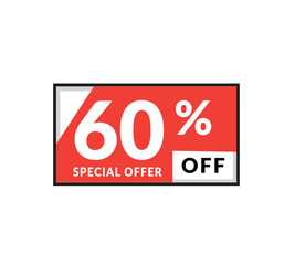 60 percent off sale tag icon for promotion. Sale coupon banner element. Vector template discount sign.