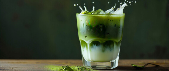 アイス抹茶とオーツミルクを混ぜたドリンク