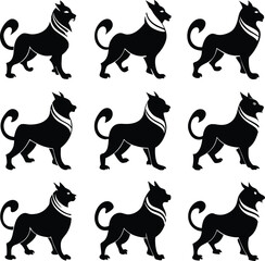 Heraldic Black Dogs Pattern: Medieval Style Animal Design, Vector Illustration, Decorative Art