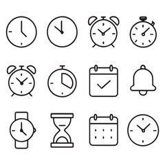 Clock Timer Calendar Alarm Icon Set Vector Illustration

