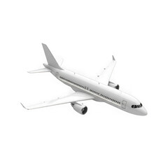 Modern white passenger jet airplane flying with wings extended isolated on transparent background