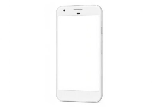 White smartphone with blank screen on transparent background