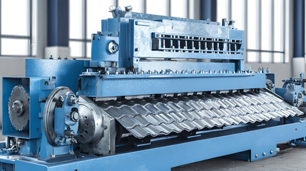 Modern roll forming machine in a factory.
