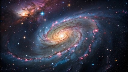 Fototapeta premium Stunning spiral galaxy glowing in the darkness of space with vivid colors.
