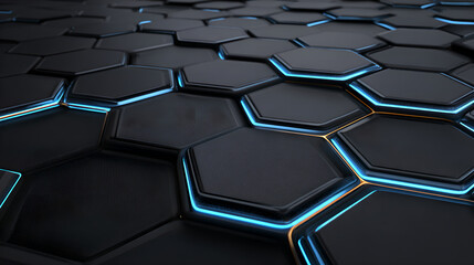 A luxurious, glowing hexagonal grid with blue light and lens flare, showing a futuristic technology concept.
