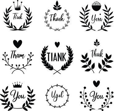 Thank You Laurel Wreath Vectors: Elegant Black & White Floral Frames for Appreciation Designs