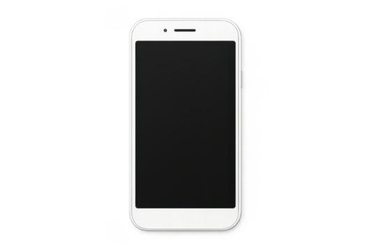 Modern smartphone with blank screen on transparent background