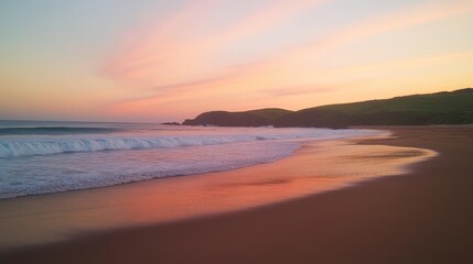 Obraz premium Sunset hues paint a tranquil beach scene.