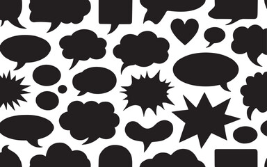 seamless pattern with black and white speech bubbles grunge texture communication and  –Vector illustration, on transparent background.