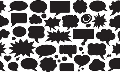 wide variety of colorful speech bubbles, Cartoon Speech Bubbles and Thought Black and white speech bubble set of various shapes grunge texture  –Vector illustration, on transparent background.