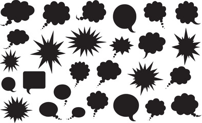 black and white speech bubbles, grunge texture  beautiful Cartoon speech bubble element with –Vector illustration, on transparent background.