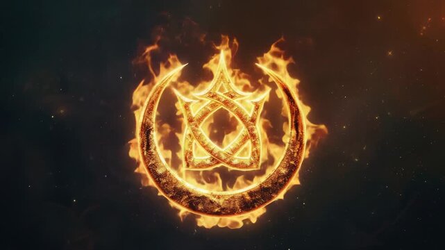 A burning symbol on a dark background
