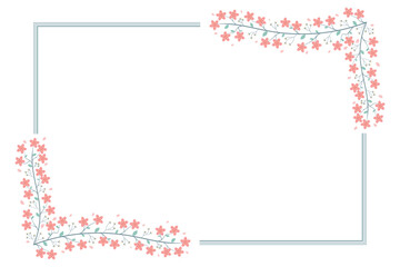 Green Rectangular Floral Border Frame And Pink Peach Cherry Blossom Illustration