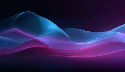 Abstract, fluid, glowing waves of vibrant blue and magenta hues against a dark background