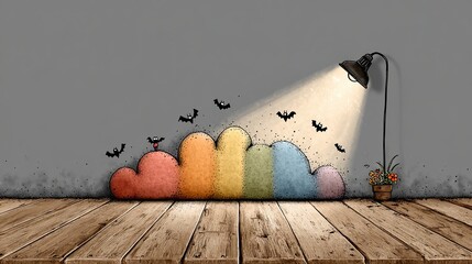 Halloween fun scene Bat disco party | bat party in clouds