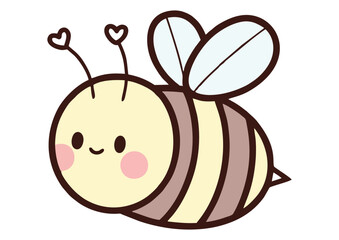 Obraz premium Cute cartoon bee character illustration with a happy expression and heart-shaped antennas