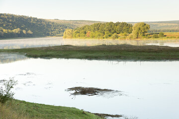 Beautiful summer landscape with green nature in the Republic of Moldova, Rural tourism in Eastern Europe. Natural park in Moldova.