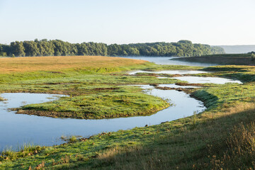 Beautiful summer landscape with green nature in the Republic of Moldova, Rural tourism in Eastern Europe. Natural park in Moldova.