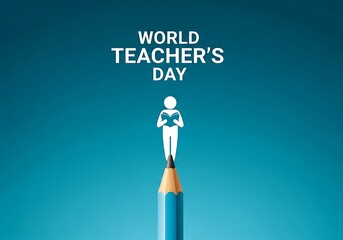 World teacher s day celebration with a person holding a book standing on a pencil