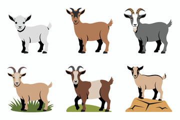 Goat icon set, farm animal vector, domestic goat illustration, grazing pasture clipart, livestock design elements
