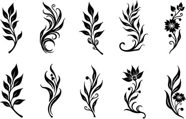 Obraz premium Tribal Floral Tattoo Design Vector Set in Black Silhouette