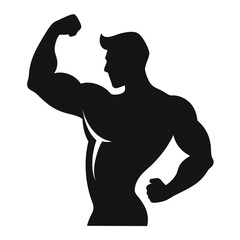 Fototapeta premium Silhouette of a muscular man flexing biceps and showing abs