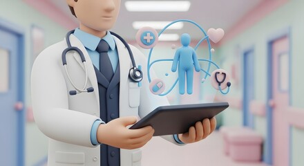 Doctor Using Digital Health Technology 3D