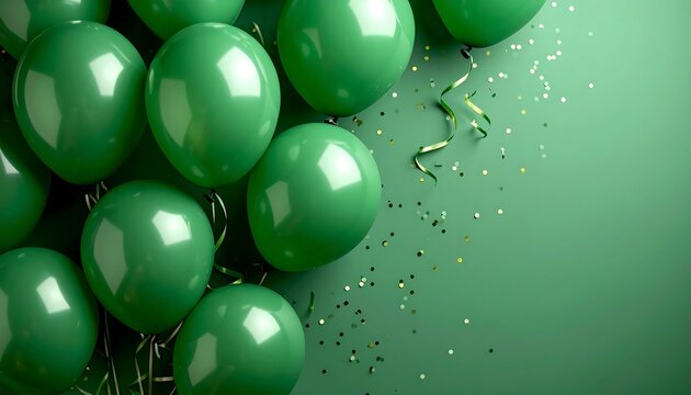 Lush Green Balloons with Confetti Cascade Background for Festive Events