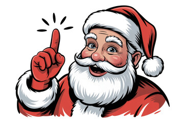 Joyful santa claus with a raised finger isolated on transparent background