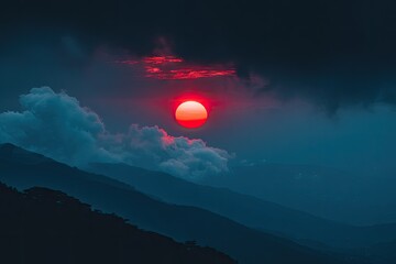 Dramatic sunset over mountain range