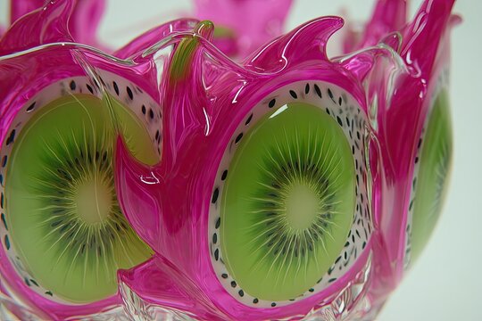 Pink glass bowl with kiwi fruit slices - Powered by Adobe