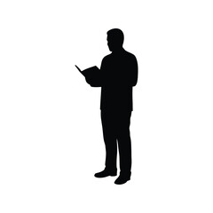 Silhouette businessman reading book professional man with document isolated on white background