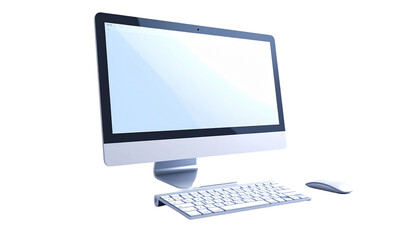 Fototapeta premium Desktop computer monitor with wireless keyboard and mouse, isolated on transparent background