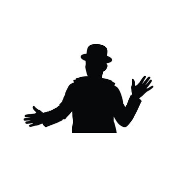 recommend clip art: Silhouette of a man in a hat with open arms expressive gesture isolated black graphic