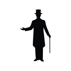 Victorian gentleman silhouette top hat cane formal attire elegant man isolated vector
