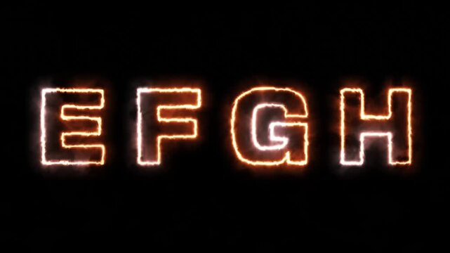 Dynamic glow effects of the contours of the uppercase letters of the English alphabet on a black background