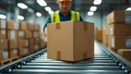 倉庫内にて、出荷前のダンボール