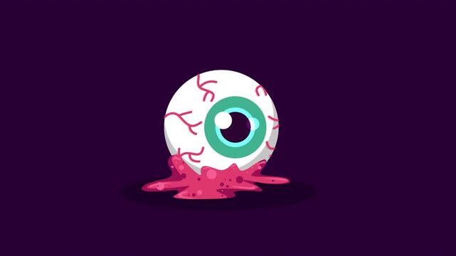 Cartoon Eyeball with Blood Drip: Spooky Halloween Graphic Animation Element