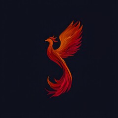 stylized phoenix shape logo in gradient redorange isolated on dark background