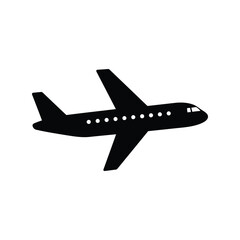Black silhouette of a modern jet airplane in flight travel aviation transport icon isolated vector graphic