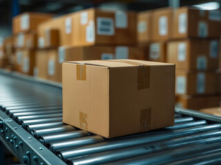 倉庫内にて、出荷前のダンボール