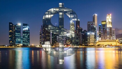 Obraz premium Composite image of a dollar sign over a vibrant metropolitan skyline at night, illustrating economic power, financial markets, and global business.
