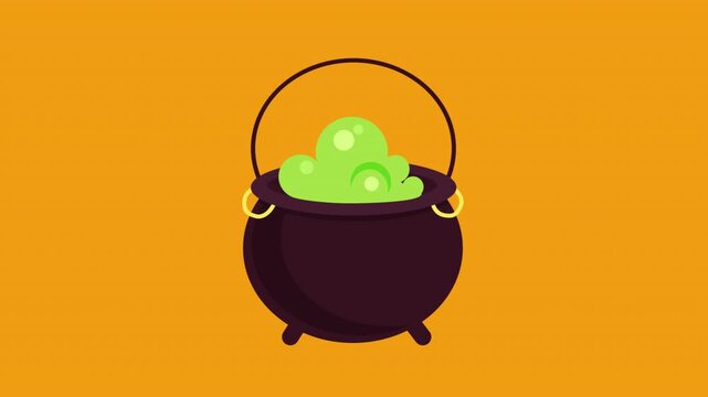 Halloween Cauldron Bubbling with Green Potion - Spooky Animated Illustration