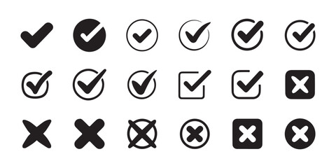Black hand drawn checkmarks and crosses symbols